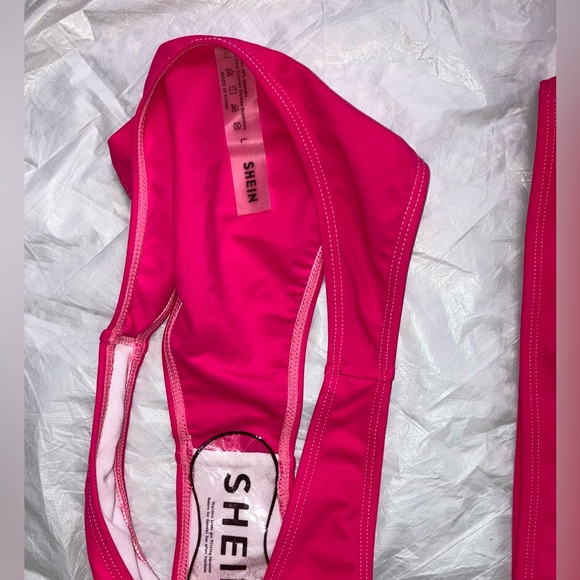 SHEIN 2Piece Frenchi Asymmetrical Top Hot Pink Bikini Set Hi Wasted Swimwear Lg - Picture 6 of 14